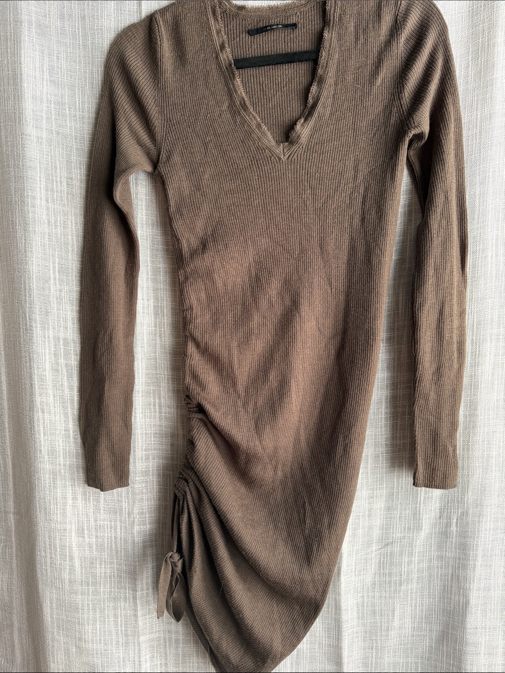 Women's army green V-Neck Ribbed Sweater Dress